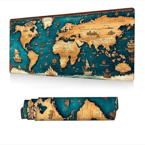 Large Mouse Mat 1000x400x3mm,Mouse Pad Green Desk Mat,Mousepad World Map Desk Pad with Non-Slip Rubber Base,Keyboard Pads with Waterproof Surface,Stitched Edges Mousemat,Computer Accessories S1-460