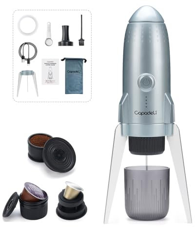 RECAFIMIL Portable Espresso Machine, 3 in 1 Electric Camping Coffee Maker, Self-Heating with USB-C, Compatible with NS/DG Capsules and Ground Coffee for Home Travel (Sliver)