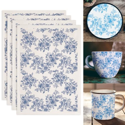 SUPERDANT 4 unidades de rosas para transferir bajo vidriado bolas de flores Papel de transferencia de porcelana arcilla papel de transferencia esmalte 52x37cm