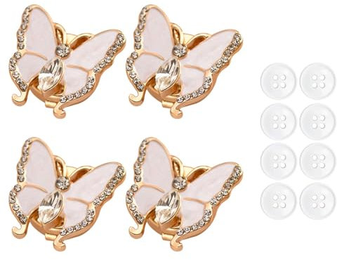 Lot de 4 Cache-boutons Chemise en Strass, Forme de Papillon, avec 8 Boutons à Coudre, Couvre Bouton pour Manches, Décoration de Robes, Costumes, Vestes