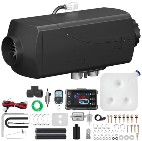 Riscaldatore d’Aria Diesel 5Kw 12V con Display Digitale e Telecomando Temperatura Regolabile con Silenziatore per Auto Barche Camion Camper All in One