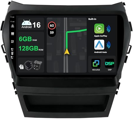 KECONSING [6G+128G] IPS 9 Android 14 Car Radio For Hyundai IX45 Santa Fe 2013-2018-[Built-in CarPlay/Android Auto/DSP/Mirror Link/Octa Core/GPS Navi/360 Camera/Bluetooth 5.0/WiFi/USB