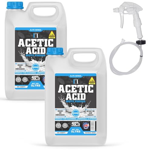 White Vinegar 5L Acetic Acid 40% 8 x Stronger Than Regular Spirit White Vinegar Cleaning for Sanitising & Cleaning - Deodorises & Removes Grime Descaler with Long Hose Trigger (10 Litre)