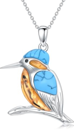 Molioaki Halskette mit Vogelanhänger aus 925er Sterlingsilber mit Bernstein und Türkis, Vintage-Modeschmuck, Geschenke für Damen und Mütter