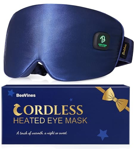 BeeVines Cordless Heated Eye Mask for Dry Eyes, Washable Eye Masks (Blue) | Warm Eye Compress for Men & Women, 1500mAh Rechargeable Eye Warmer for Blepharitis, with Travel Pouch