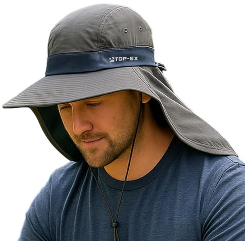 TOP-EX Cooling Sun Hat, UPF 50+, Neck Flap, Dark Grey, XL/XXL