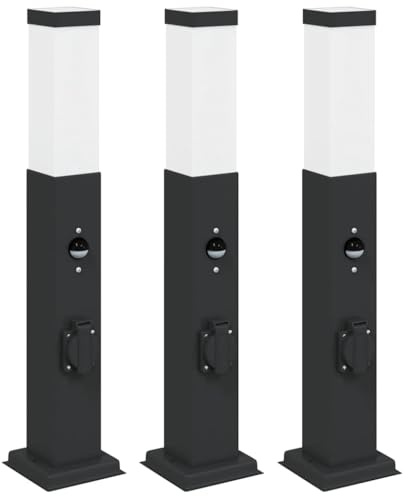 vidaXL Pollerleuchten mit Sensor&Steckdose 3 STK. 50 cm Schwarz IP44
