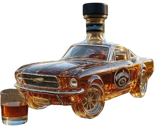 Whiskey Decanter, 400ml Car Shape Novel Glass Bottle Decanter 3D Sports Car Design for Men, Mustang Liquor Dispensing Container for Home Bar Drinking Party C