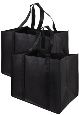 Yotlein Einkaufstasche Faltbar 2 Stück Schwarze mit Griffen, 41 x 33 x 26 cm, Waschbare Ständer, Große Kapazität, Wiederverwendbarer, für Einkaufen und Travel Outdoor Camping