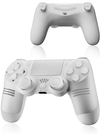 Lizoak Wireless Controller für PS4 mit RGB LED, 3-Linien-Design Gamepad für Konsole/Pro/Slim/PC, 1000mAh, Turbo/6-Achsen-Sensor & Vibration, [Klassisches Weiß], inkl. Micro-USB, für Gamer