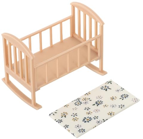 VICASKY Miniature Dollhouse Furniture Set with Natural Wood Rocking Cradle Bed, 1/12 Scale Doll Cot for Pretend Play, Tiny Bedroom Accessory for Dollhouse Decor