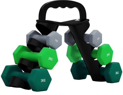 SPORTNOW Hanteln Set 6 Kurzhanteln mit Klappbarem Hantelständer, 12/18/24 kg Hexagon-Hanteln, Kugelhantel für Fitness, Gymnastik, Zuhause