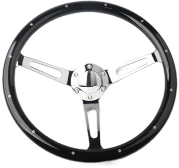 CSSHNL Volant Volant En Bois Noir Avec Rivet 380mm Volant De Voiture De 15 Pouces For Voiture Ancienne(Black)