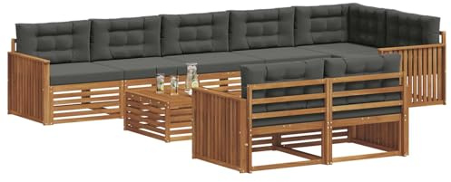 vidaXL Outdoor-Sofagarnitur mit Kissen 9 pcs Natur und Anthrazit, Garten, modernes Sofa für draußen, schicke Lounge-Möbel, haltbar und bequem für Deine Terrasse