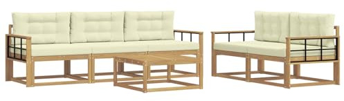 vidaXL Outdoor-Sofagarnitur mit Kissen 6 pcs Weiß und Creme, Hochmodernes Gartenmöbel Set, Sofakollektion für draußen, Lounge für Garten, Poolbereich Sitzgruppe