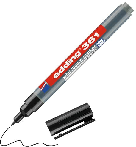 edding 361 Whiteboardmarker - schwarz - 1 Whiteboard Stift - Rundspitze 1 mm - Boardmarker abwischbar - für Whiteboard, Flipchart, Magnettafel, Pinnwand, Memoboard - Sketchnotes - nachfüllbar
