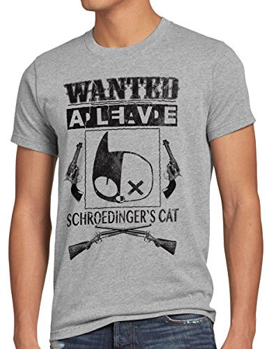 style3 Wanted Schroedinger's Katze Herren T-Shirt Sheldon, Größe:XL;Farbe:Grau meliert