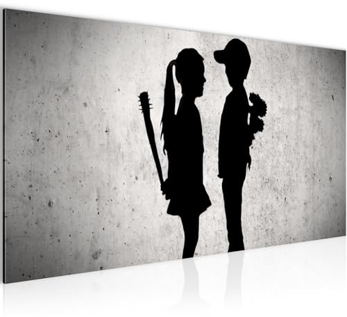 Runa Art Wandbild Junge trifft Mädchen 1 Teilig 100 x 40 cm Modern Bild auf Vlies Leinwand Street Art Loft Wohnzimmer Grau 302112a