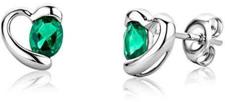 MIORE Schmuck, Ohrringe Damen, Ohrstecker Gold 375 9 Kt Weißgold, Damenohrringe mit Smaragd Stein, Herz Ohrringe, goldene Ohrstecker Damen, Ohrschmuck
