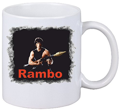 Kaffeetasse Rambo Motiv Nr. 02 Fan Tasse Teetasse Keramik Höhe 9,5cm ? 8cm in Weiß