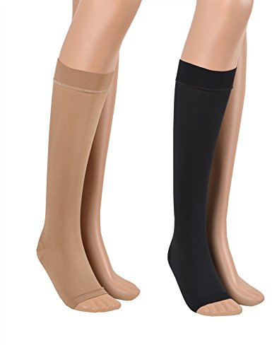 ASSISTICA® Chaussettes de Contention Médicaux, 23-32 mmHg Mi Bas de Compression à Bout Ouvert de Classe 2 pour Hommes et Femmes (XL, 170-182 cm, Beige)