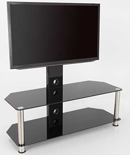 AVF Column TV Floor Stand - Rectangular - With 2 Black Glass Shelves & Metal Column Combi TV Unit with Universal VESA Mount Up to 65 & 45kg - Chrome Effect SIlver Stainless Steel Legs - SDCL1140