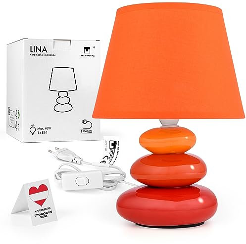 Urban Lifestyle Lampe de chevet Lina (orange) lampe de table en céramique avec abat-jour en tissu, LED appropriée, E14, lampe de table en céramique 230V, lampe de chevet
