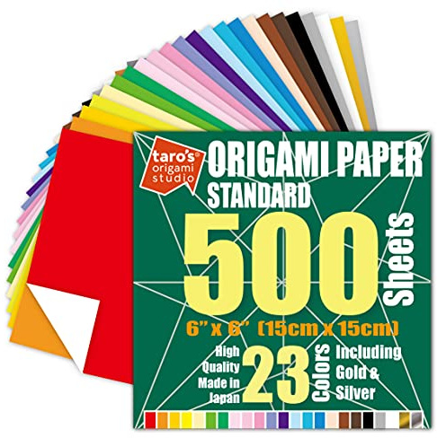 [Standard 500 Made in Japan] Taro's Origami Studio Premium Japanese Origami Paper (6 inch, 500 Sheets, Single Side 23 Colors Including Gold and Silver)