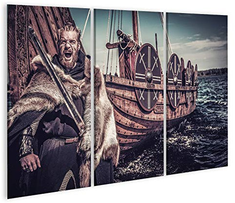 islandburner Bild auf Leinwand Wikinger Krieger Schwert Drakkar Bilder Wandbilder Poster