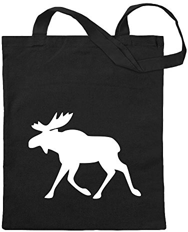 Kiwistar - Baumwolltasche - schwarz - Elch/Schweden - Tragetasche Stoffbeutel Umhängetasche Langer Henkel
