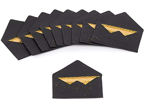 Briefpapier-Set MINI, Umschläge: Schwarz, Karten: Goldglitzer