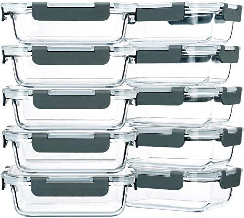 M MCIRCO Glasbehälter 0 + 10 + 10 Stück, Grau, Minimalistisch, Glasbehälter, 625 ml, 1510.6 cbm, Rechteckig, 10er Pack