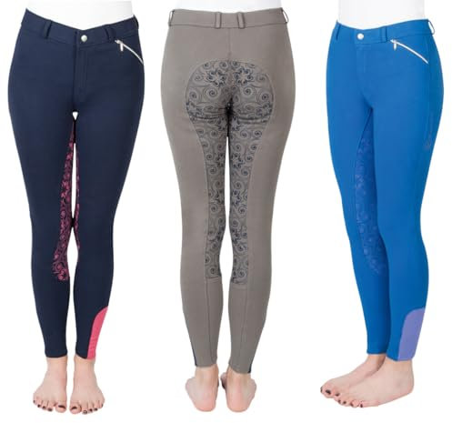 PFIFF Mädchen Reithose Zahra Vollbesatz Silikon Grip, Grau/Blau, 134, 102604-226-134