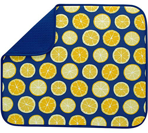 S&T INC. Lemons Absorbent, Reversible Microfiber Dish Drying Mat for Kitchen Saugfähige, wendbare Mikrofaser-Abtropfmatte für die Küche, Polyester, Zitronen