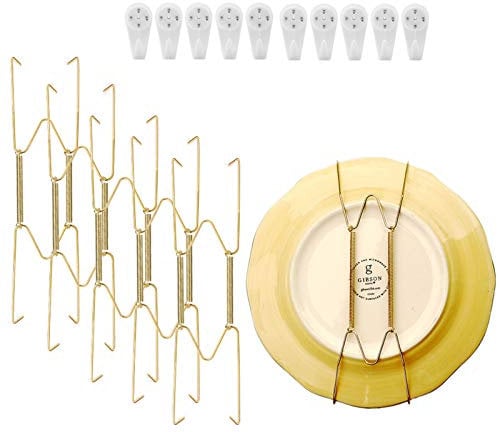 AIM Cloudbed 10 Pack Plate Hangers for Walls Plate Hangers Stainless Steel Compatible Decorative Plates Hooks Dish Diaplay Holder 8Inch with 10 PCS Wall Hooks (8 Inch Gold)
