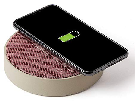 Lexon Oslo Energy - Station de Charge sans Fil et Haut-Parleur Bluetooth 5W - Pierre/Rose