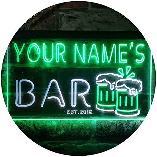 ADVPRO Personalized Your Name Est Year Theme Bar Beer Mug Decoration Dual Color LED Neon Sign White & Green 300 x 210mm st6s32-w1-tm-wg