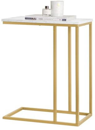 SoBuy FBT87-G Beistelltisch Sofatisch Kaffeetisch Laptoptisch Betttisch Pflegetisch mit goldenem Metallgestell BHT ca. 48x62x30cm