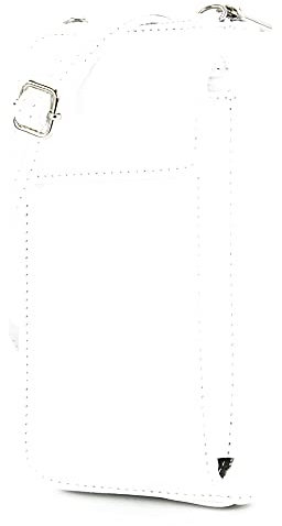 modamoda de P06 Damen Leder Umhängetasche Geldbörse Handytasche 6,5 Zoll handmade in Italy, Farbe:Weiß