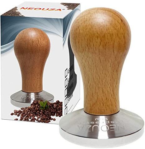 NEOUZA Kaffeevollautomaten, Espresso, 58 mm, Barista, gemahlener Kaffeepresse, Holzgriff, Edelstahl 304, flacher Boden, passend für E61 Group Machine