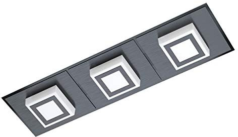 EGLO LED Deckenleuchte Masiano 1, 3 flammige Wandlampe, Deckenlampe aus Aluminium, Stahl und Kunststoff in Schwarz, Satiniert, Wohnzimmerlampe, warmweiß