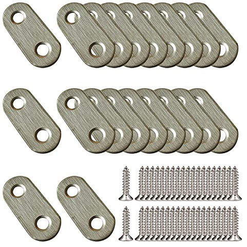 20 piezas de placas de unión 37 por 16 mm, placas de refuerzo de acero inoxidable placas de reparación pletinas, con tornillos