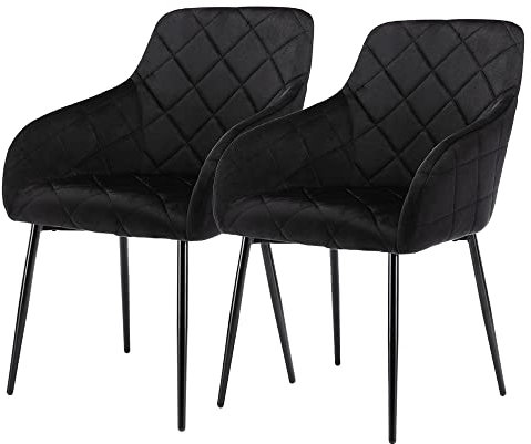 Mingone Eesszimmerstühle 2er Set Retro Küchenstuhl Wohnzimmerstuhl Gepolsterter Stuhl Esszimmer Samt Metall Sessel mit Armlehne,Schwarz