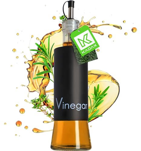 KADAX Distributeur pour condiments liquides, flacon en verre avec éléments en acier, distributeur en verre pour huile, vinaigrette, bidon d'huile, distributeur d'huile d'olive (vinaigrette, noir)