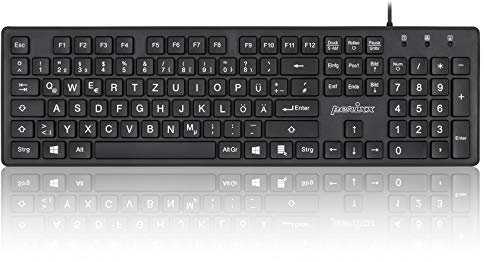 Perixx PERIBOARD-117 Kabelgebundene USB Tastatur mit großen Druckbuchstaben, Schwarz, QWERTZ 11467 Standard