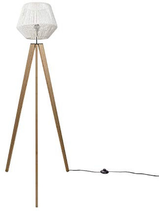 Paco Home Stehlampe Modern Wohnzimmer Schlafzimmer Rattan Optik Boho Korb Stehleuchte E27, Lampenfuß: Stehleuchte Holz, Lampenschirm: Weiß (Ø33 cm)