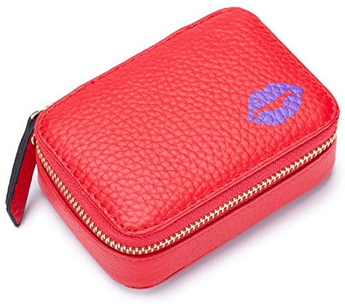 Aileder Mini-Lippenstift-Etui mit Spiegel, echtes Leder, kleine Reise-Make-up-Kosmetiktasche, Aufbewahrungstasche für Frauen und Mädchen, Rot