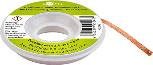 CABLEPELADO Malla para desolladura sin limpieza | Eliminación de estaño | Trenza de mecha de soldadura | Mecha para desoldar | Quitar la Soldadura | Medidas 1.5 Metros x 2.0 mm ancho