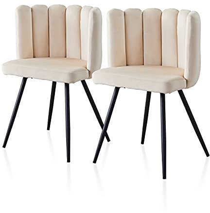 TUKAILAI Esszimmerstuhl 2er Set Samt, Moderner Design Sessel Schminktisch Stuhl mit Armlehnen Gepolsterter Sitz Metallbeinen, Polsterstuhl für Schminktisch Esszimmer Schlafzimme Wohnzimmer, Creme