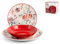 H&H Servizio Tavola 18 Pezzi, collezione Celebration, set piatti Natale, piatti natalizi, rosso, decorato, in Porcellana